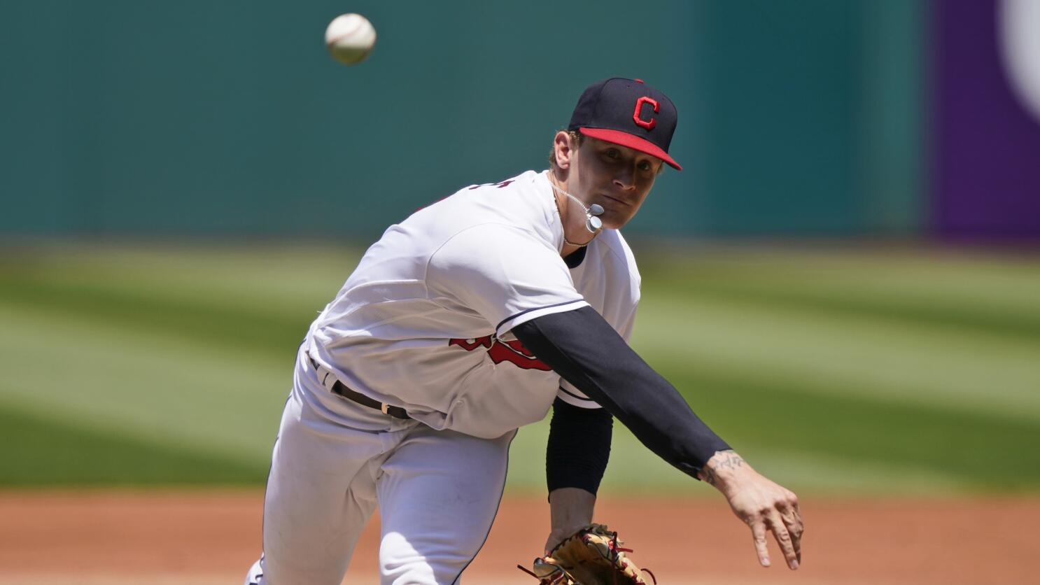 Cleveland Indians pitcher Zach Plesac injuring himself taking off