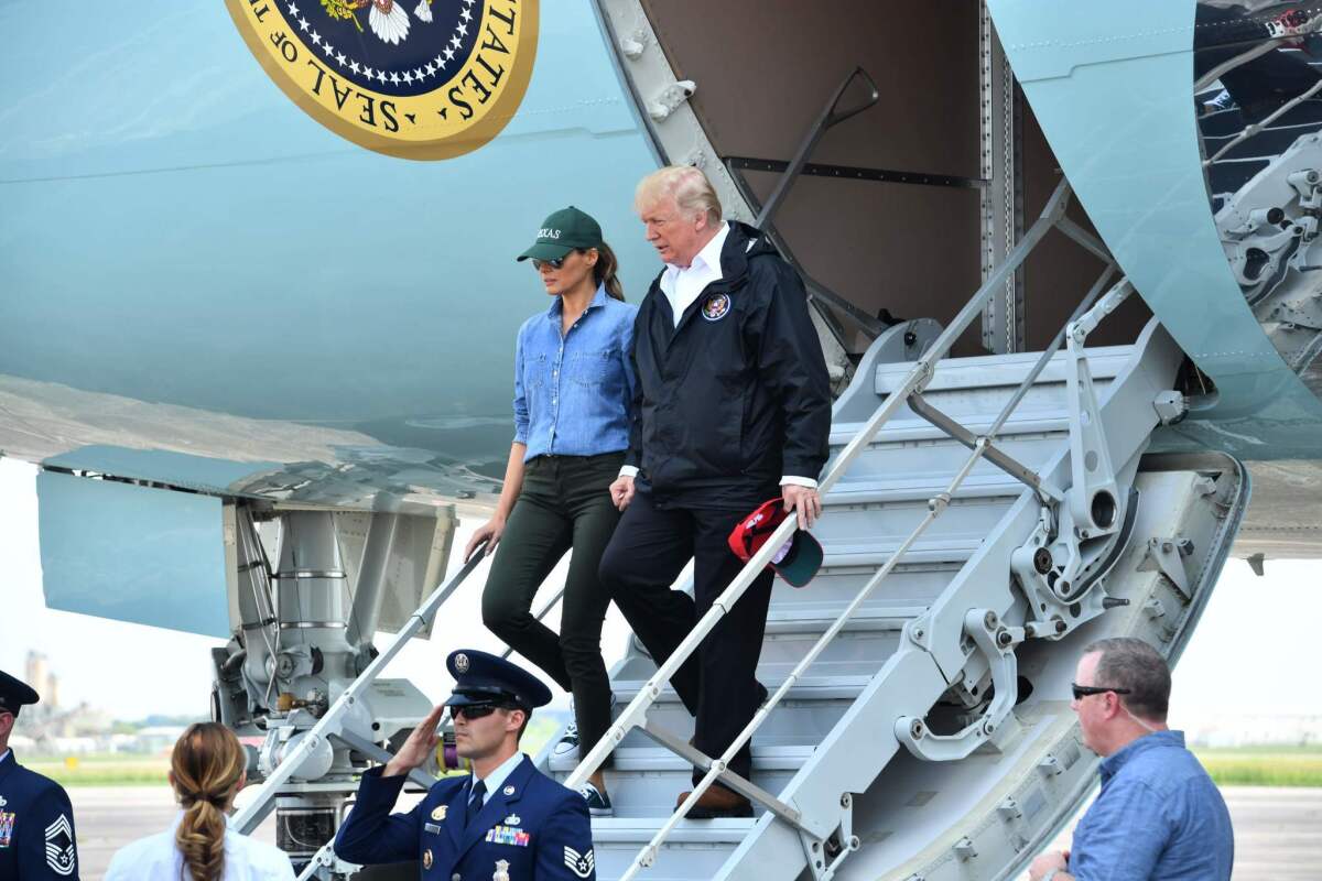 President Trump and First Lady Melania Trump arrive at Ellington Field in Houston on Sept. 2, 2017.