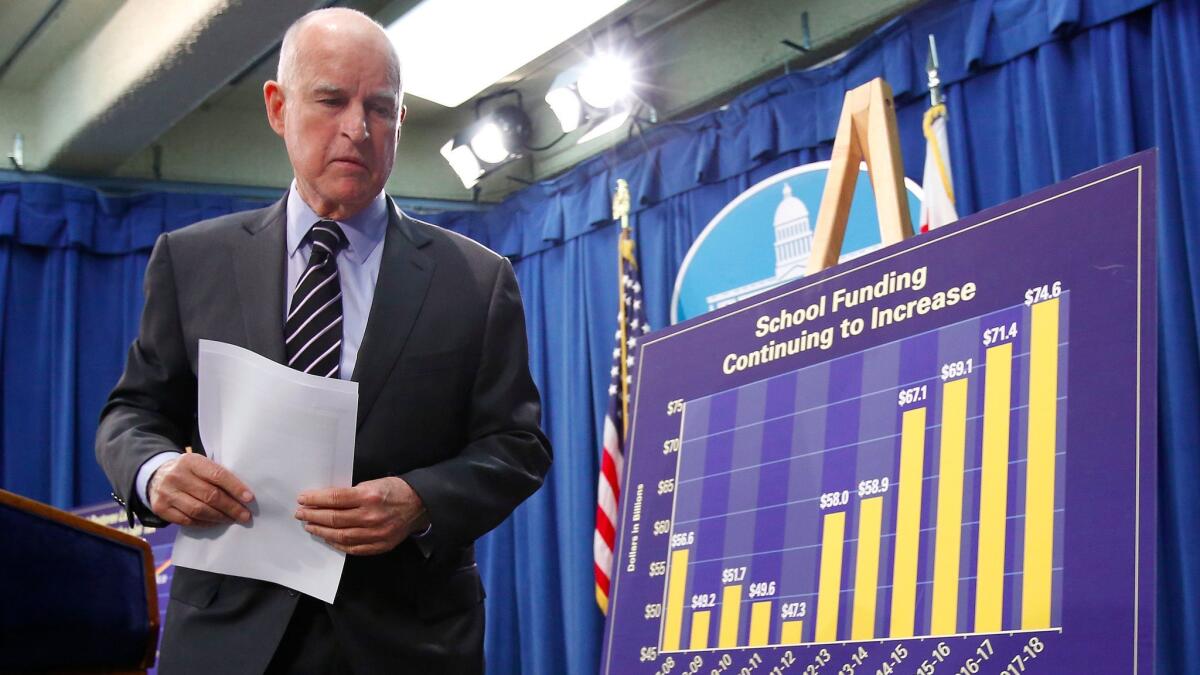 Gov. Jerry Brown, unveiling his revised budget plan in May, signed a $183.2-billion state spending plan on June 27.