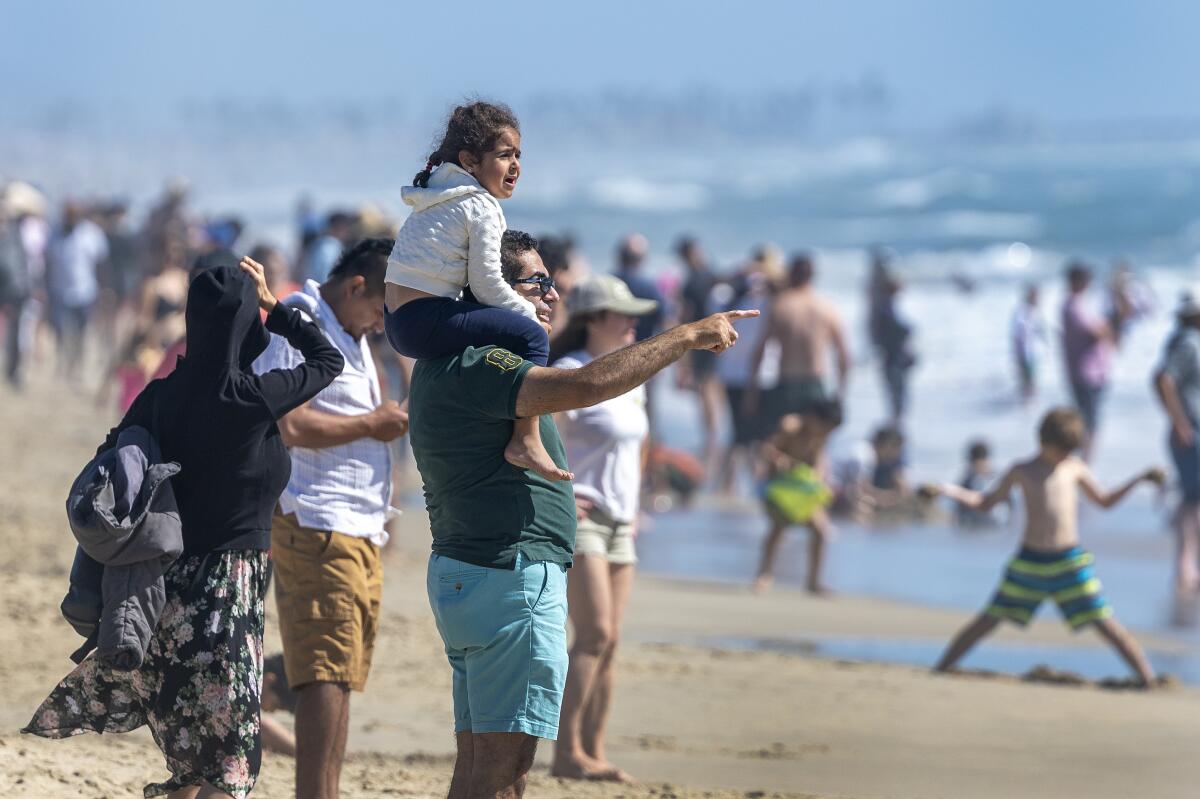 The crowd was built on the beach to view Pacific Airshow on the first day Friday.