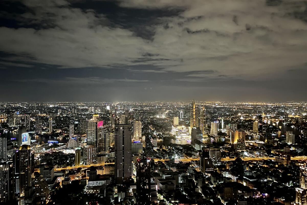 The view from the Sky Bar rooftop bar at the Standard Bangkok. 