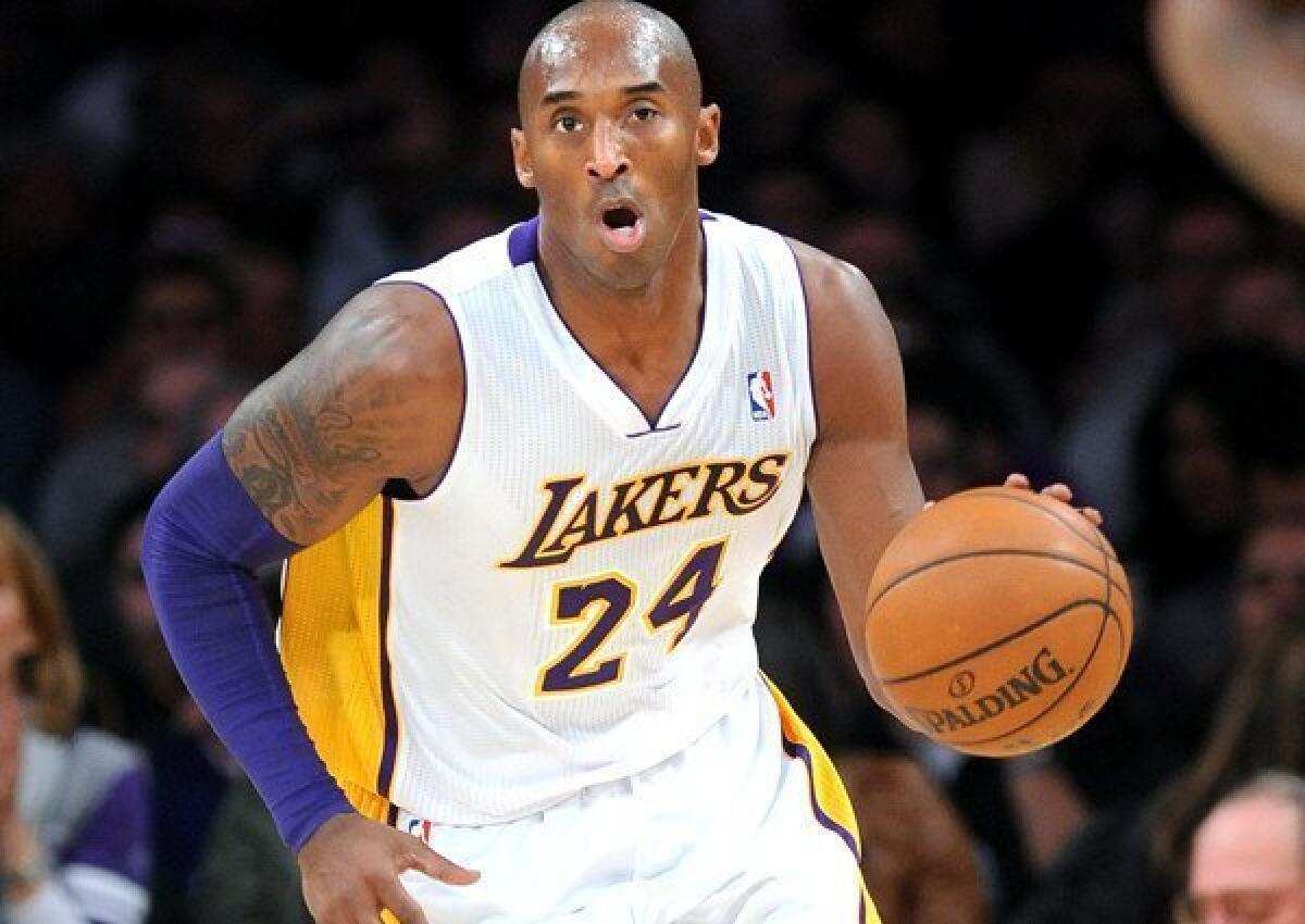 Lakers guard Kobe Bryant, bringing the ball up court during his season debut on Sunday, will move to the point with Steve Blake out of the lineup for at least six weeks because of an elbow injury.
