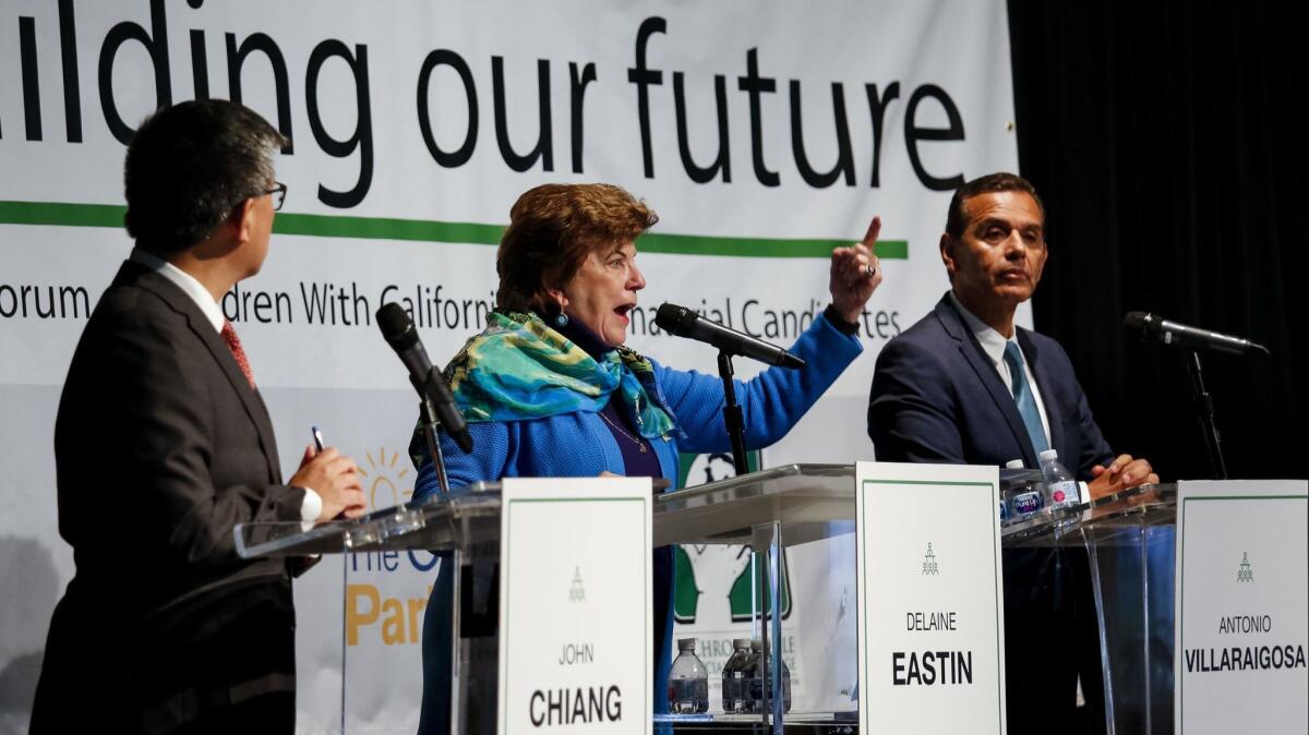 California gubernatorial candidates John Chiang, Delaine Eastin and Antonio Villaraigosa participate in "Building Our Future: A Forum on Children with California's Gubernatorial Candidates" on May 15.