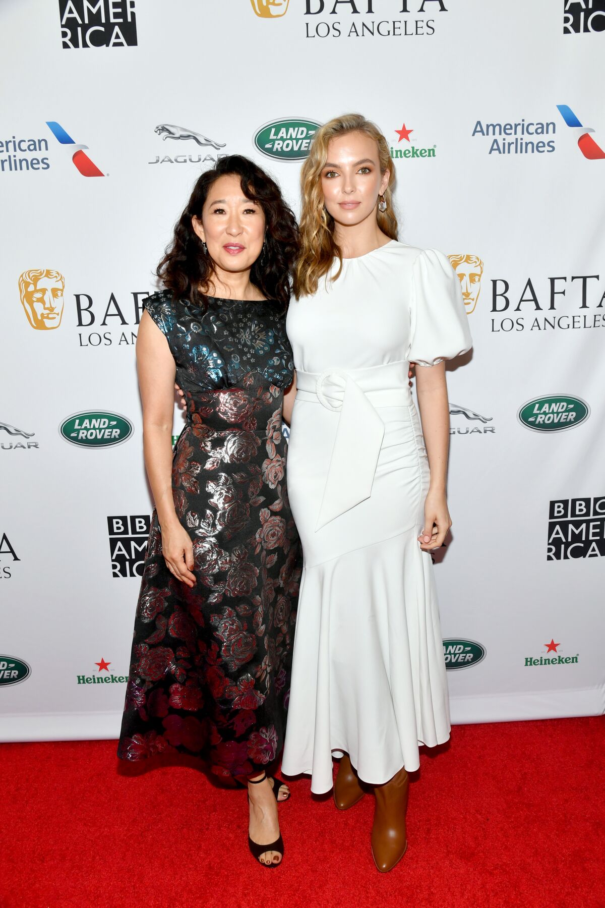 Sandra Oh, left, and Jodie Comer at the BAFTA Los Angeles + BBC America TV Tea Party.