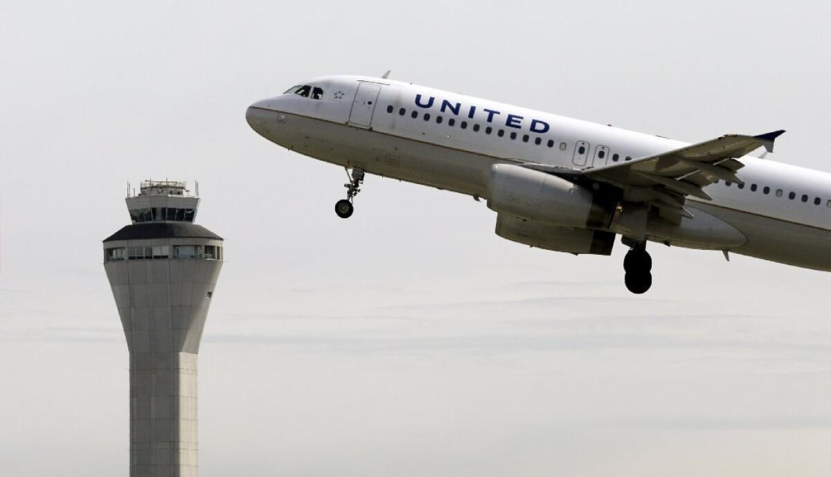 A United Airlines jet departs Seattle-Tacoma International Airport.
