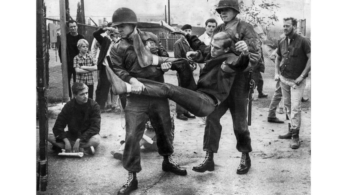 Nov. 5, 1966: Vietnam War protester is arrested after refusing to obey orders to leave federal property at California Air National Guard Base in Van Nuys.