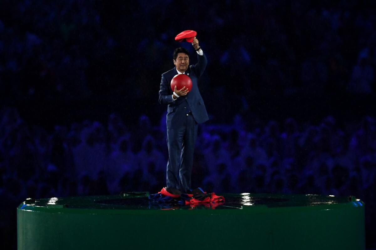 Japanese Prime Minister Shinzo Abe appears as Super Mario 
