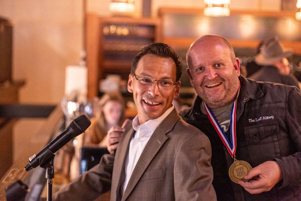 Brandon Hernández with Tomme Arthur, the co-founder of The Lost Abbey/Port Brewing