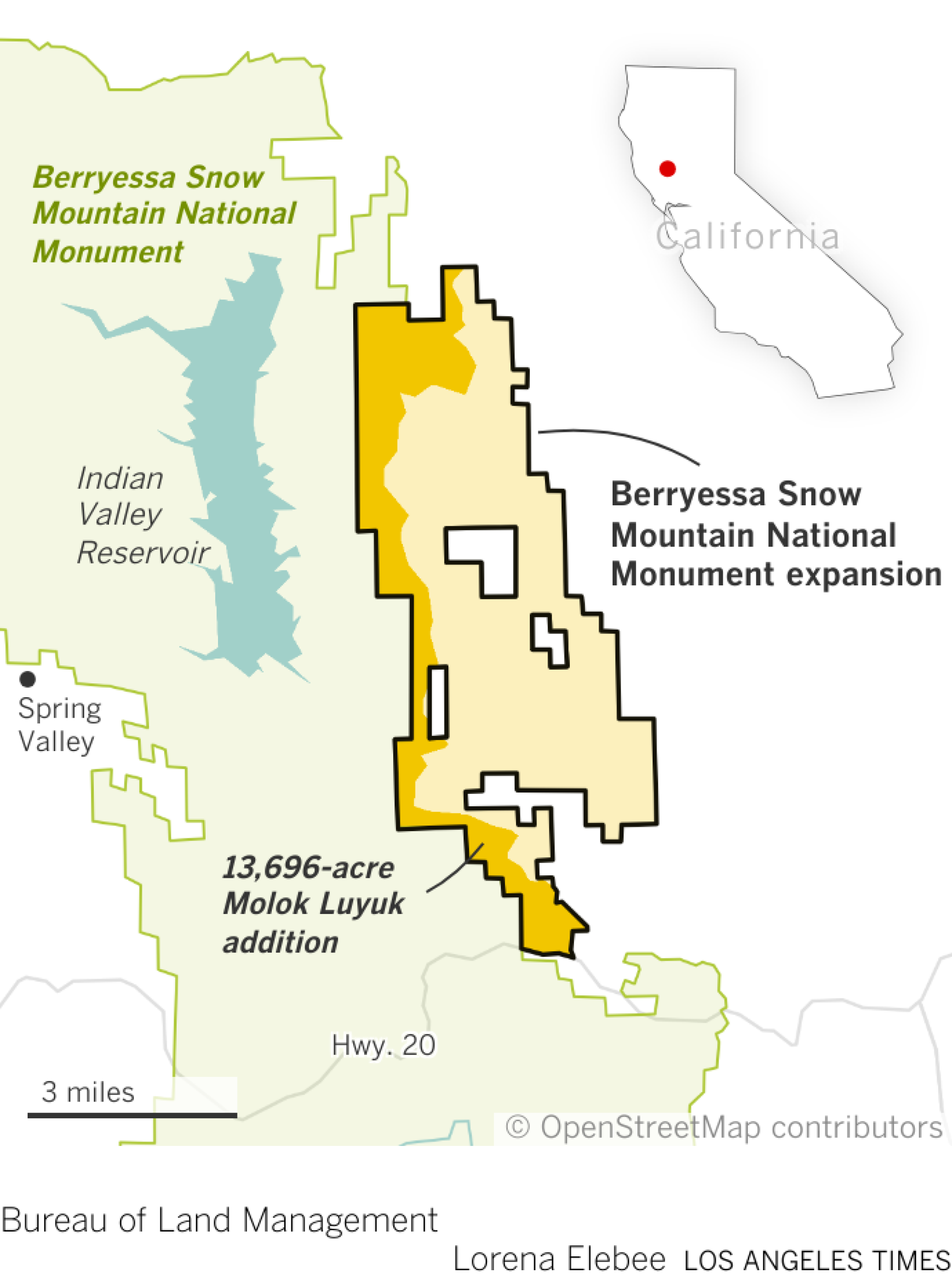 Map showing Berryessa Snow Mountain National Monument expansion.