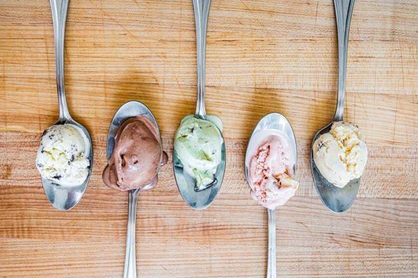 Ice cream flavors from Mr. Trustee Creamery, a scoop shop located in Mission Hills