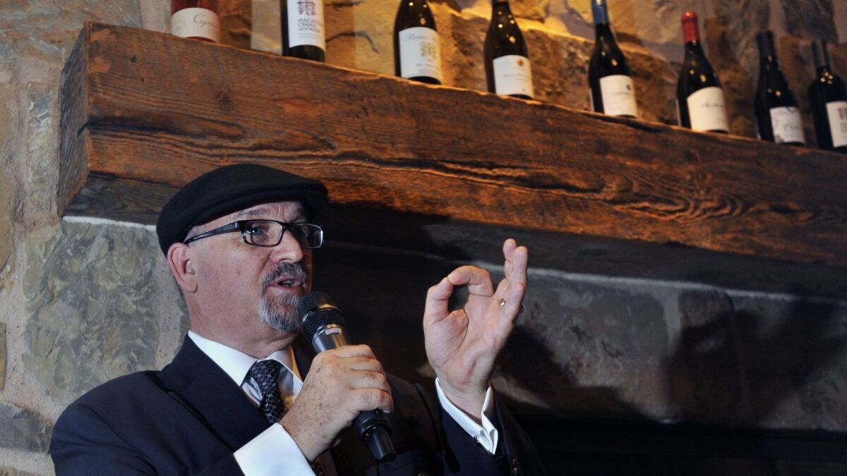 Veteran restaurateur and master sommelier Michael Jordan speaks May 24 at a special wine dinner at Taps Fish House in Irvine.