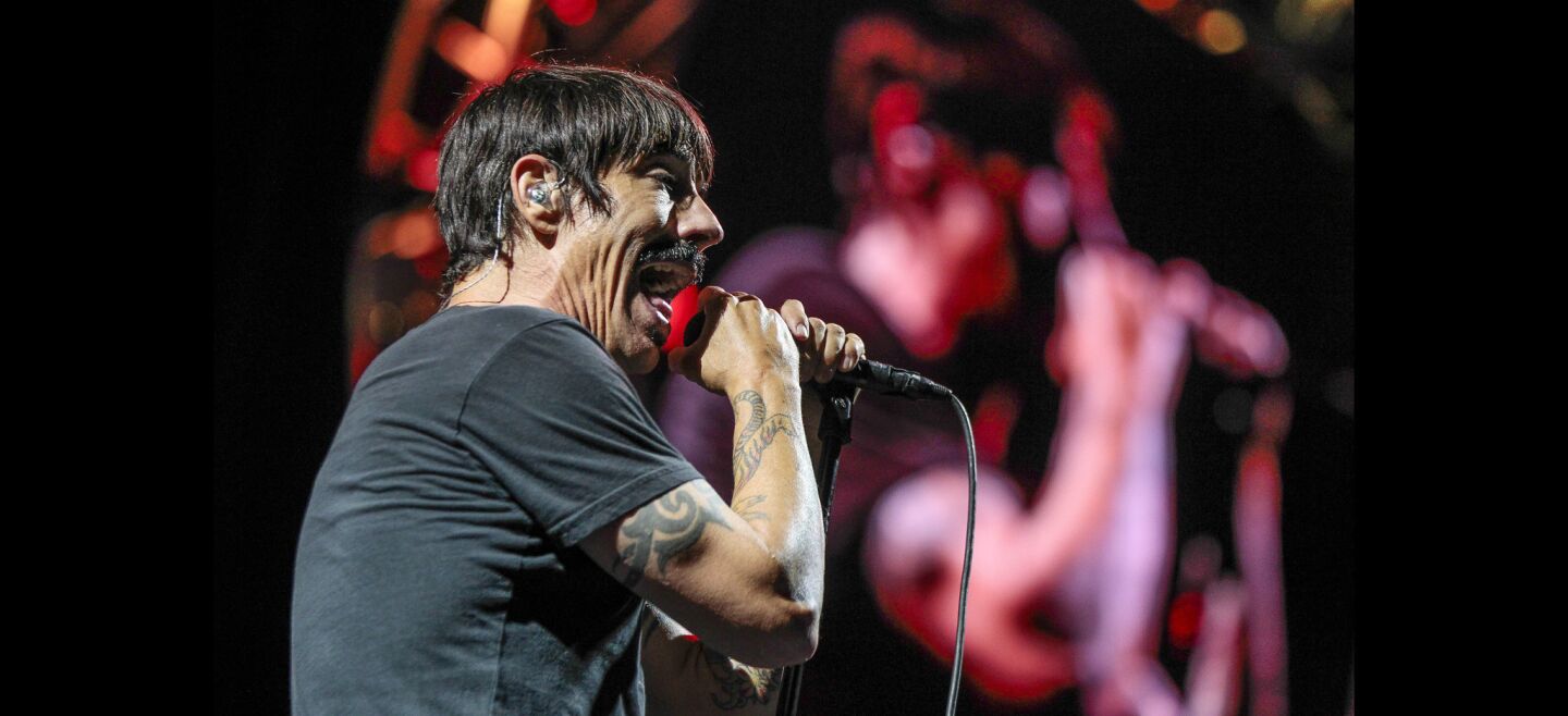 Red Hot Chili Peppers lead singer Anthony Kiedis performs during KAABOO.