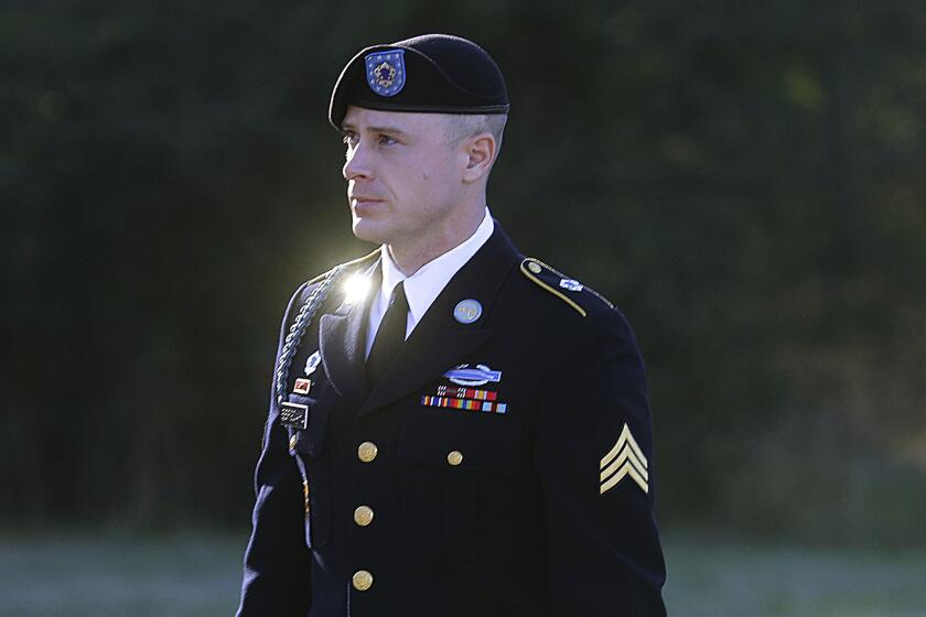 FILE - Army Sgt. Bowe Bergdahl arrives for a pretrial hearing at Fort Bragg, N.C., Jan. 12, 2016. A federal judge on Tuesday, July 25, 2023, vacated the military conviction of Bergdahl, a former U.S. Army soldier who pleaded guilty to desertion after he left his post and was captured in Afghanistan and tortured by the Taliban. (AP Photo/Ted Richardson, File)