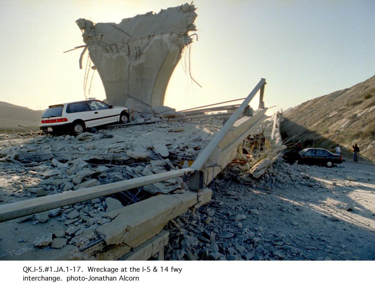 Wreckage from the 5 and 14 freeways after the Northridge earthquake of 1994.