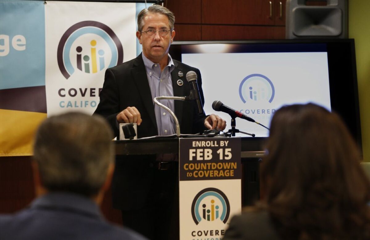 Peter Lee, executive director of Covered California, said tens of thousands of consumers are still due tax forms related to their Obamacare subsidies. Above, Lee speaks last month in Los Angeles.