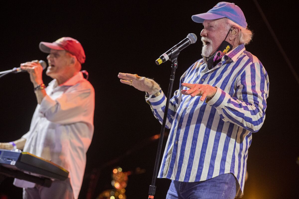 The Beach Boys Mike Love, right, and Bruce Johnston at the Ventura County Fairgrounds on Oct. 23, 2020 in Ventura, CA. 