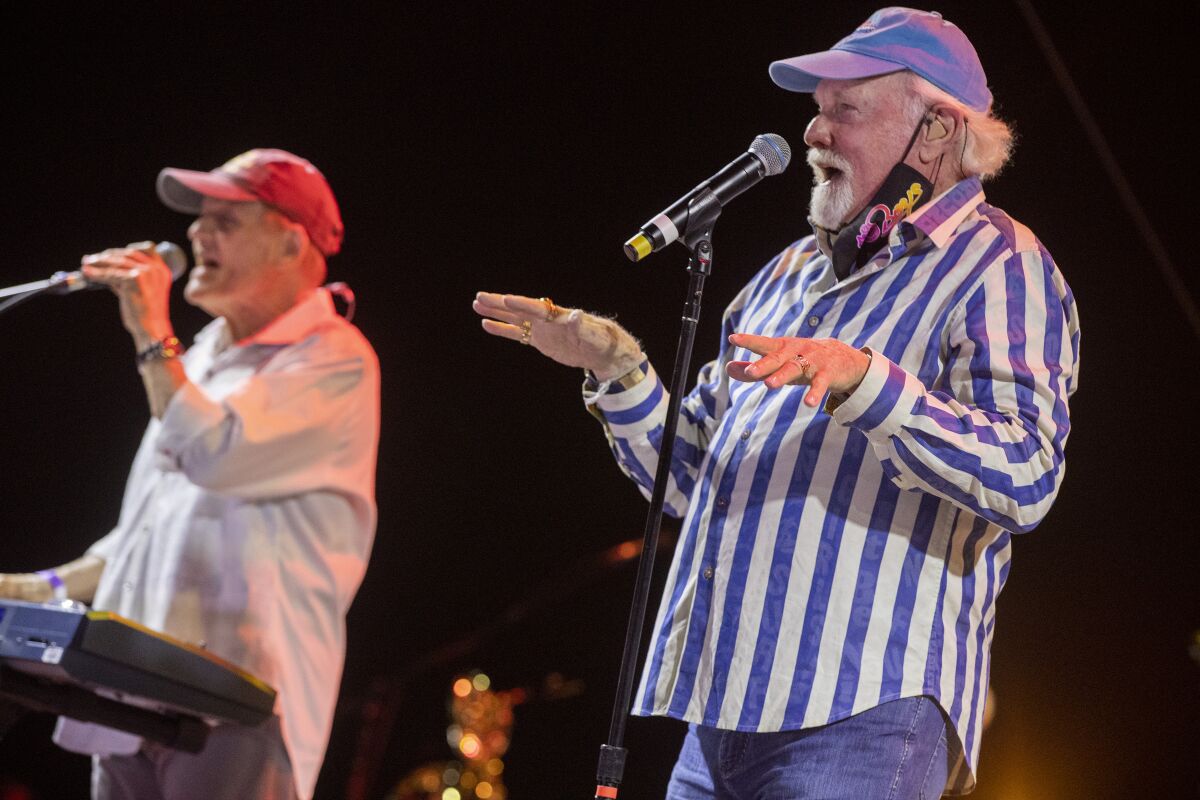 The Beach Boys Mike Love, right, and Bruce Johnston at the Ventura County Fairgrounds on Oct. 23, 2020 in Ventura, CA.