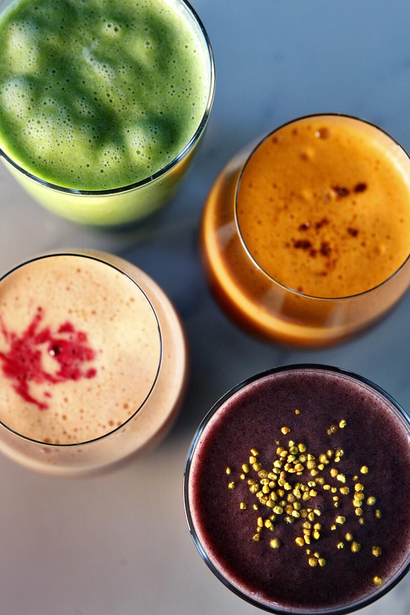 A variety of juices and smoothies