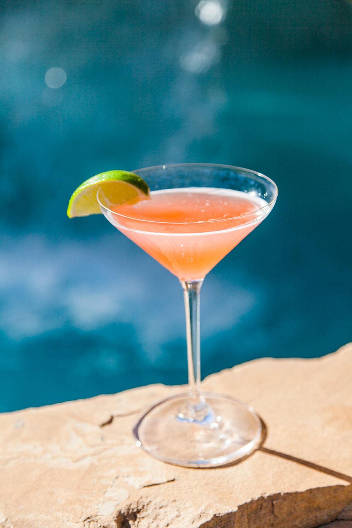 Popular Demand, a customer favorite at Harrah's, is made with strawberry rhubarb vodka, pavan, lime, and basil lemon syrup.