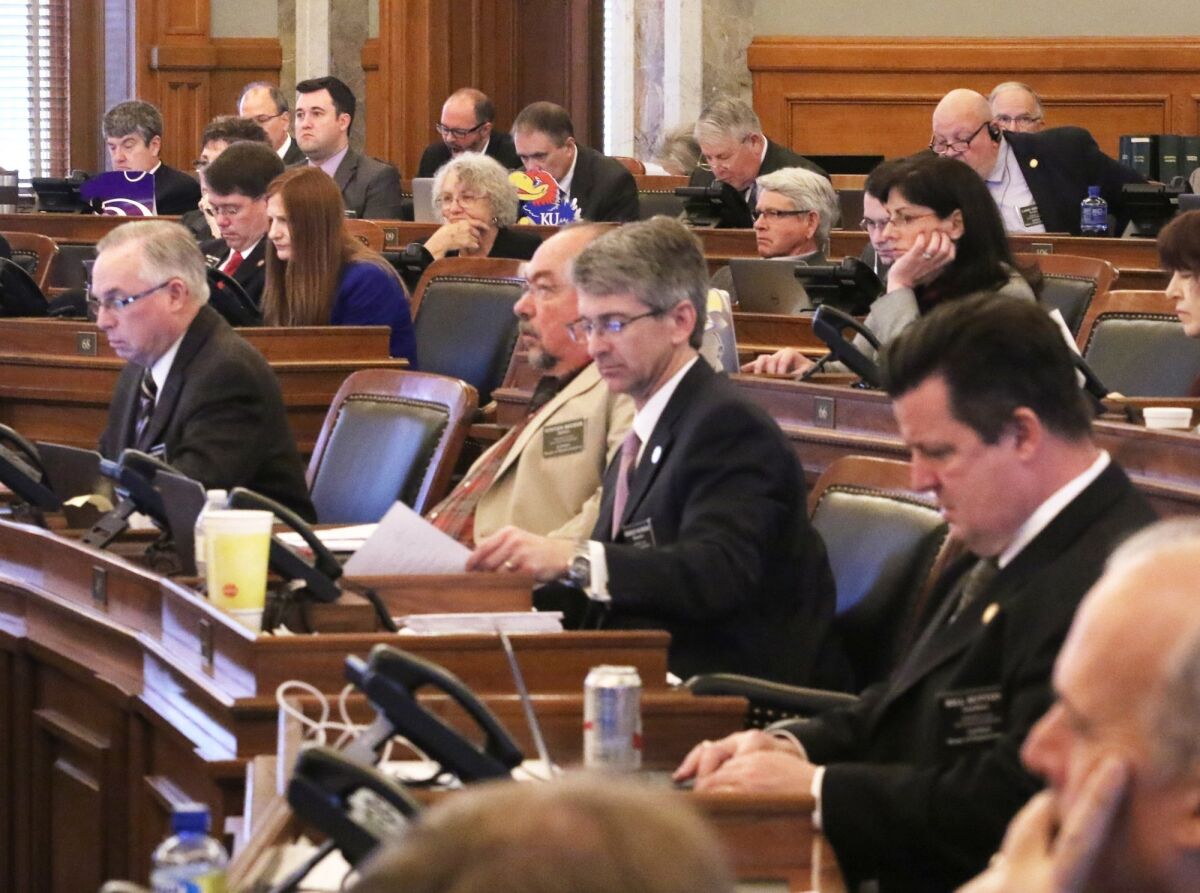 The members of the Kansas House of Representatives on March 25. The House worked on a bill that day banning the "dilation and evacuation" abortion procedure, which is used in 8 percent of the state's abortions.