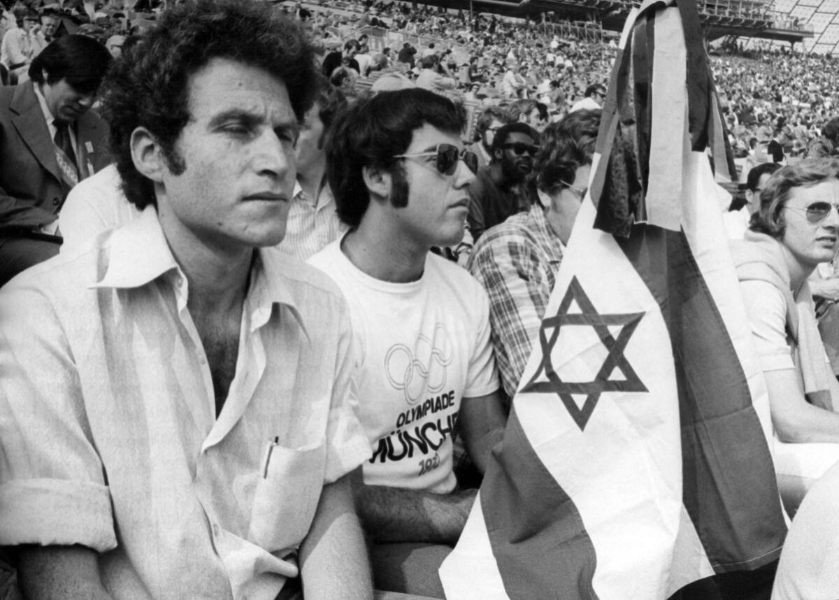 Israelis with Israeli flag in the Munich Olympic stadium in 1972