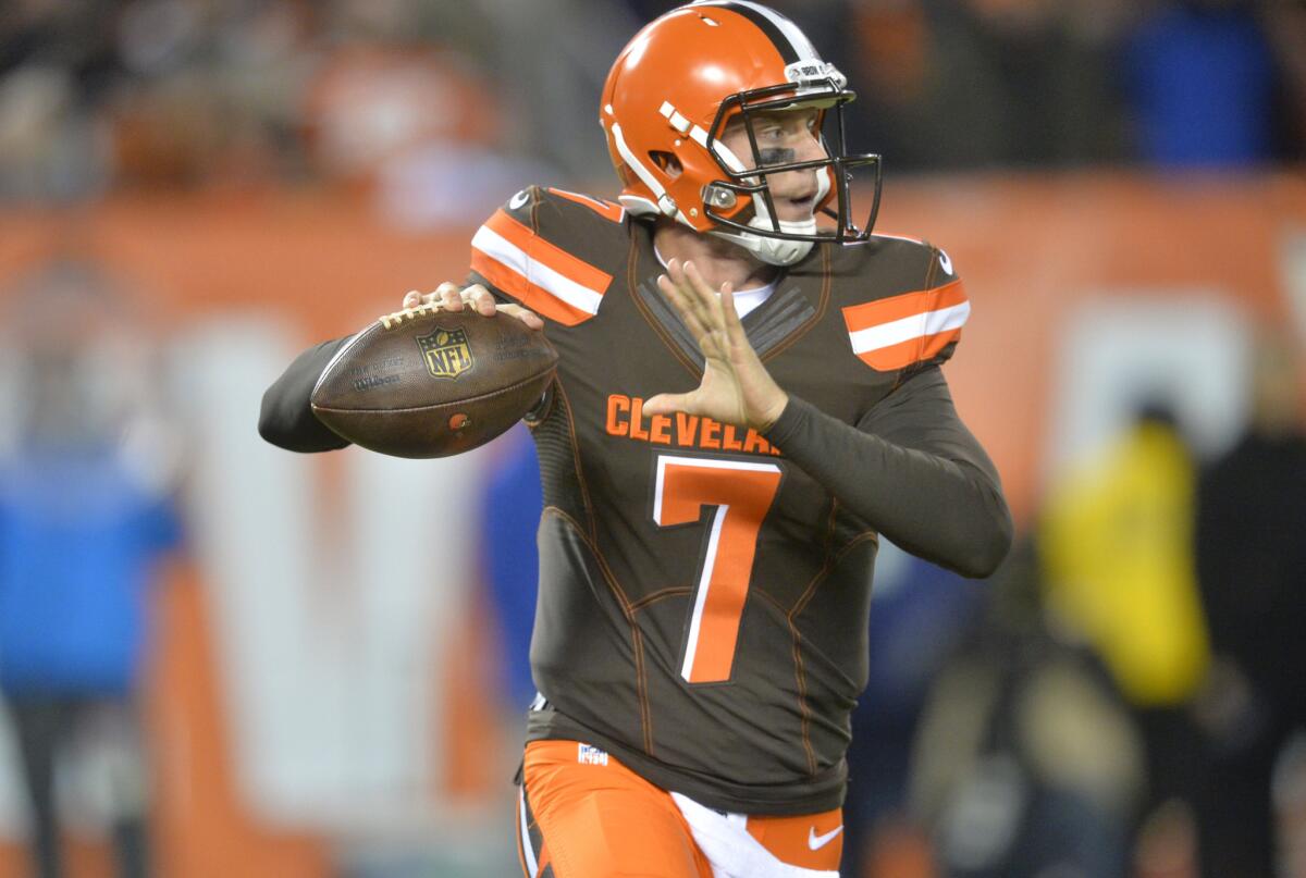 Cleveland Browns quarterback Austin Davis looks to pass against the Baltimore Ravens during a game on Nov. 30.