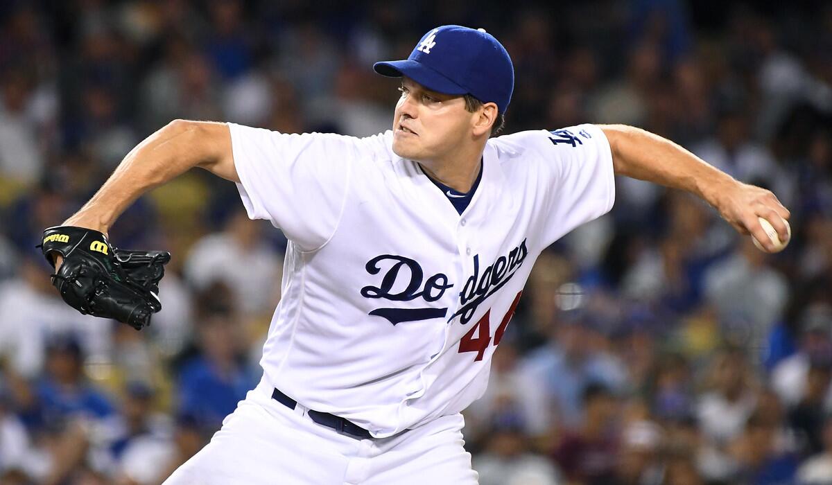 Dodgers pitcher Rich Hill pitches against the San Franciso Giants at Dodger Stadium Tuesday.