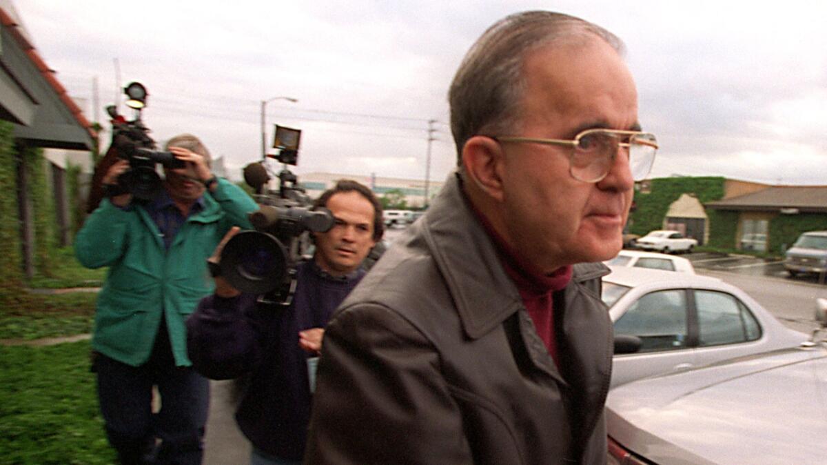 Robert Citron, a former Orange County treasurer who pleaded guilty to financial fraud, is shown outside a jail commissary in 1997.