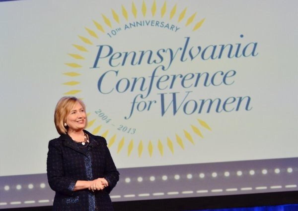 Former Secretary of State Hillary Rodham Clinton speaks at the Pennsylvania Conference for Women in Philadelphia.