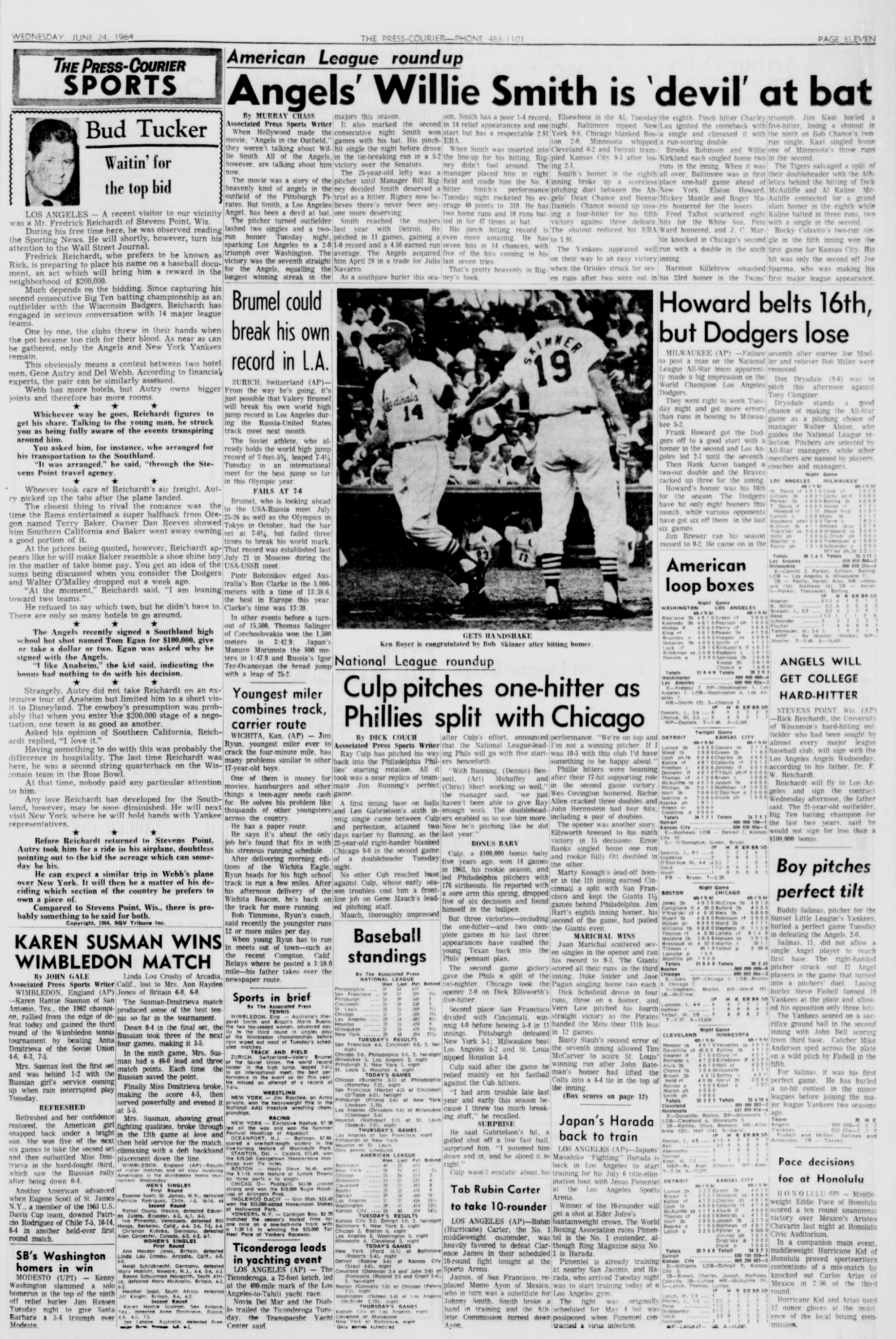 The Oxnard Press-Courier story on 11-year-old Buddy Salinas pitching a perfect game in Little League in 1964.