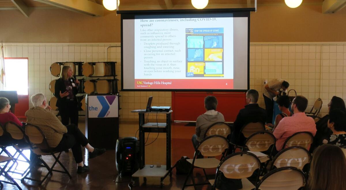 USC Verdugo Hills Hospital Administrator Mary Virgallito shared tips on preventing the spread of the novel coronavirus Thursday at YMCA of the Foothills in La Cañada Flintridge.