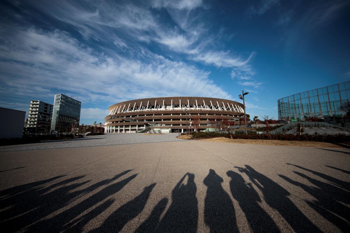 National Stadium, a venue for the upcoming Tokyo 2020 Olympic Games, is seen during a Sunday media tour following the stadium's completion.