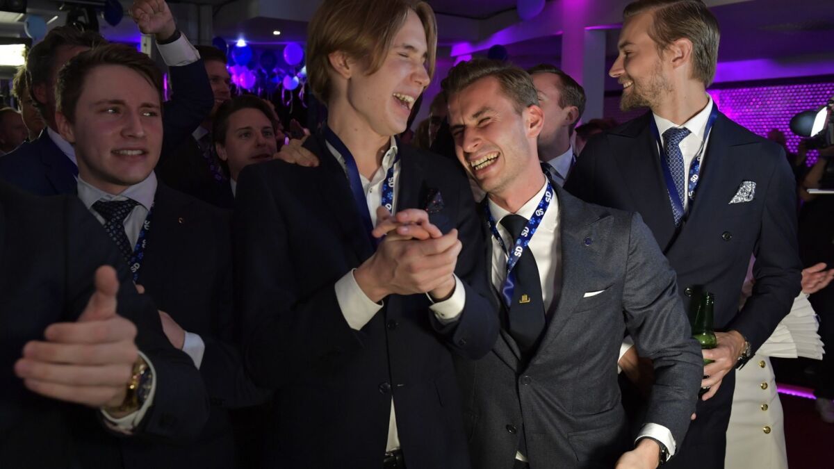 Supporters attend a Sweden Democrats election party in Stockholm on Sunday.