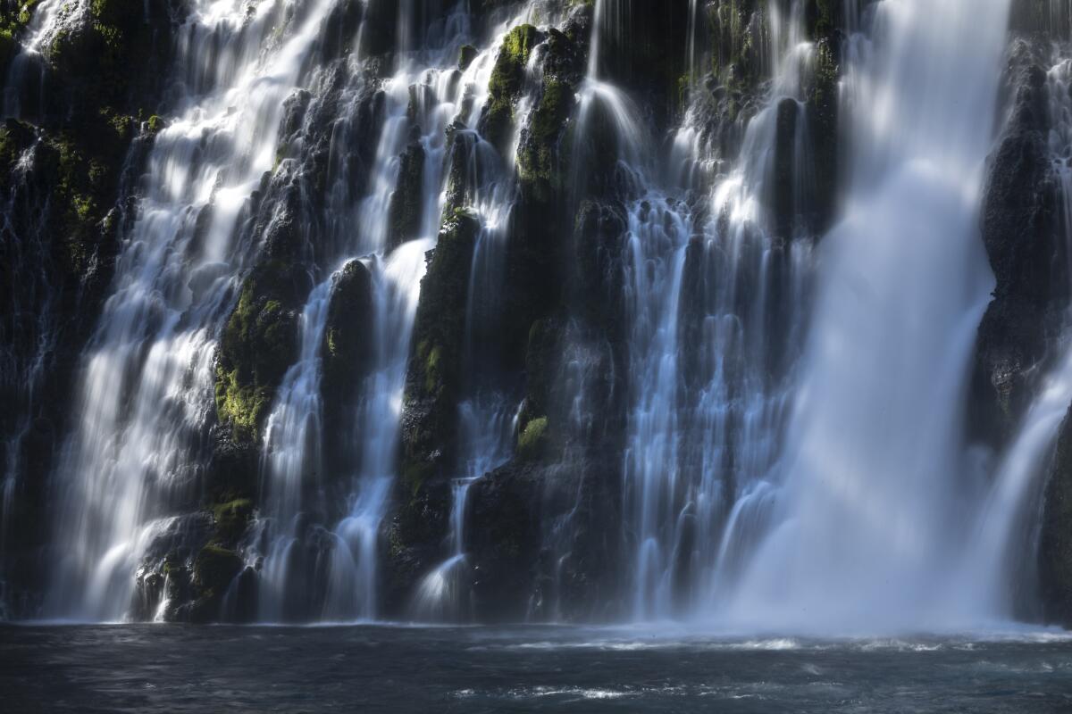 A temporary Burney Falls exhibit in Shasta County