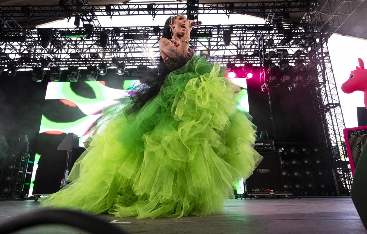 Rico Nasty onstage at the Coachella Valley Music and Arts Festival. (Brian van der Brug / Los Angeles Times)