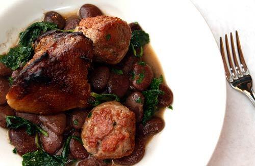 Braised pork cheek with pork sausage and lima beans