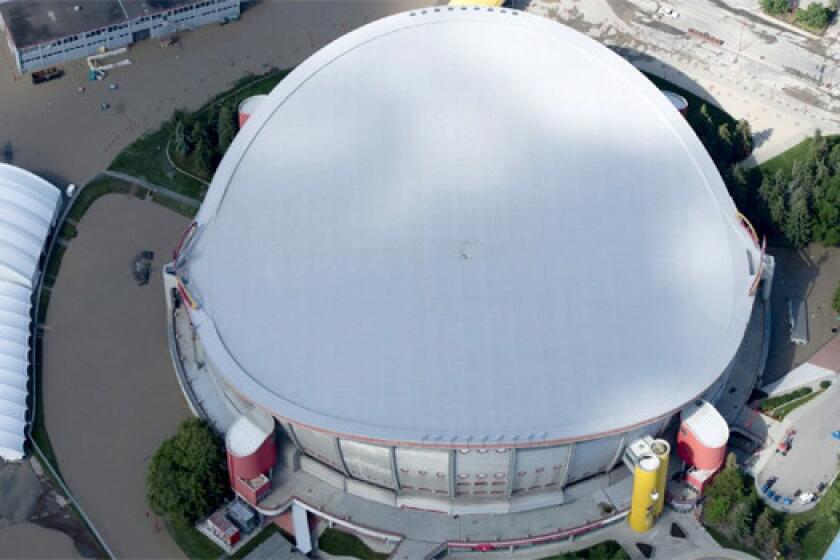 The Calgary Flames' arena, the Calgary Saddledome, has been severely damaged by the flooding of two nearby rivers.