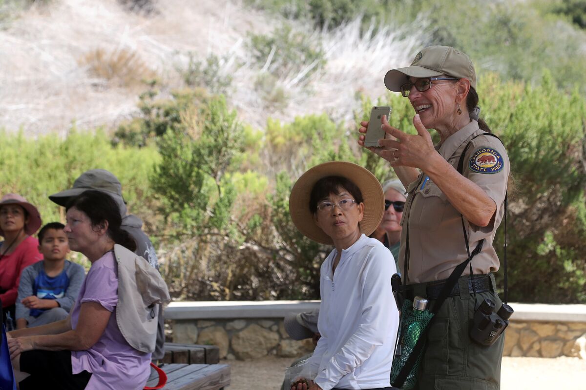 Winter Bonnin, with California State Parks, speaks at a "Hiking 101" Class Tuesday. 