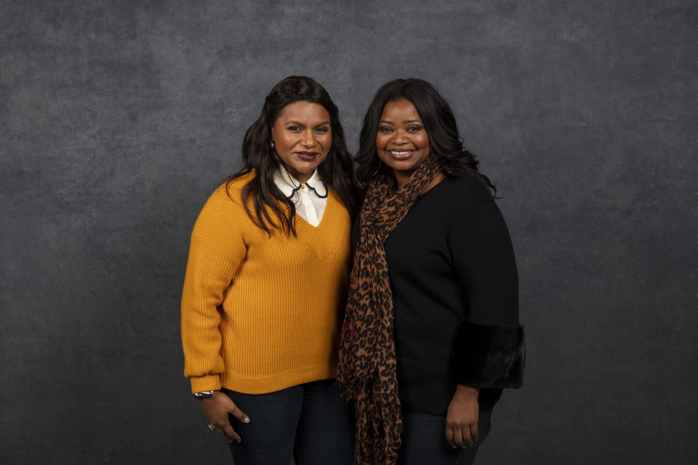 Mindy Kaling, left, from the film "Late Night" and Octavia Spencer from the film "Luce" at the L.A. Times Photo and Video Studio at the 2019 Sundance Film Festival in Park City, Utah.