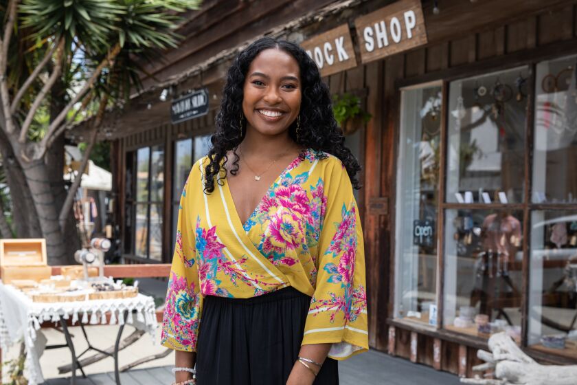 Carlsbad, CA - June 23: Toni Junious poses for a portrait at Village Rock Shop Carlsbad, CA on Thursday, June 23, 2022. Junious and her sister Alyssa Junious are co-founders of Soultry Sisters, an arts and wellness collective that provides workshops, community and resources to women of color. (Adriana Heldiz / The San Diego Union-Tribune)