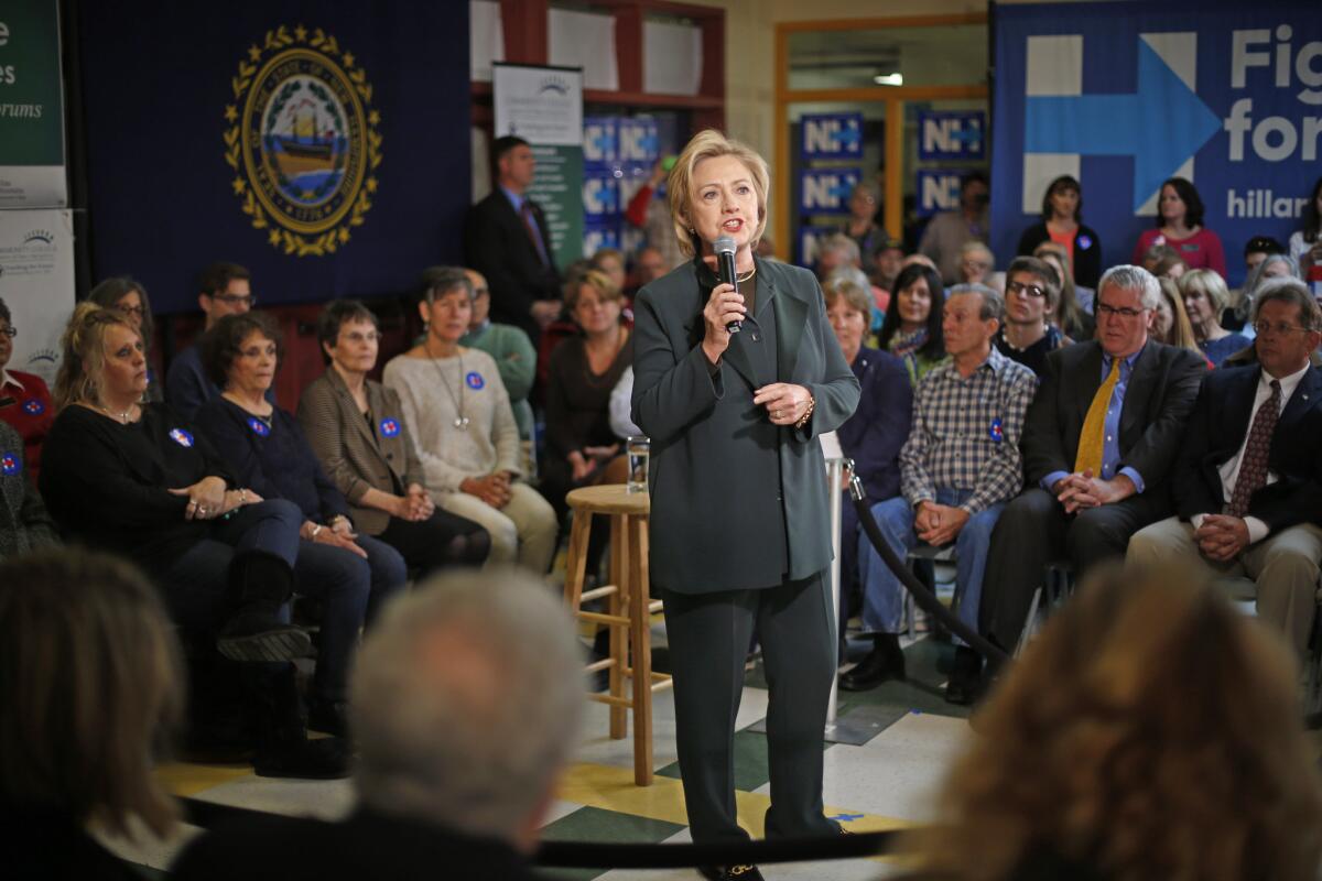 Democratic presidential candidate Hillary Rodham Clinton speaks at a town hall meeting at White Mountain Community College on Oct. 29, 2015, in Berlin, N.H.