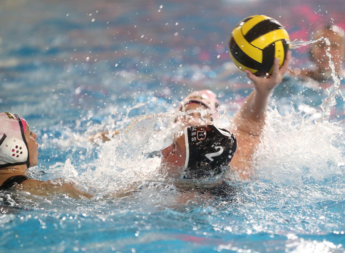 Huntington Beach's Gaby Zaretskiy (2) shoots and scores the game-winning goal in overtime.