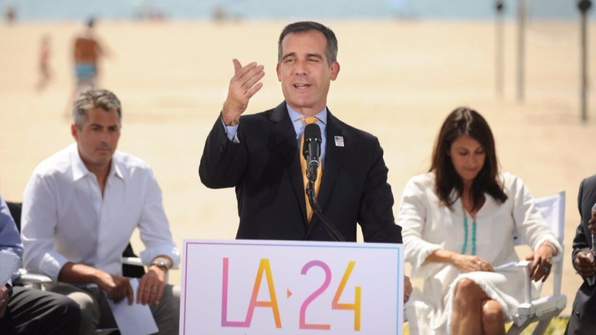 Mayor Eric Garcetti will play a prominent role as Los Angeles welcomes a delegation from the International Olympic Committee. L.A. seeks to host the 2024 Summer Games.
