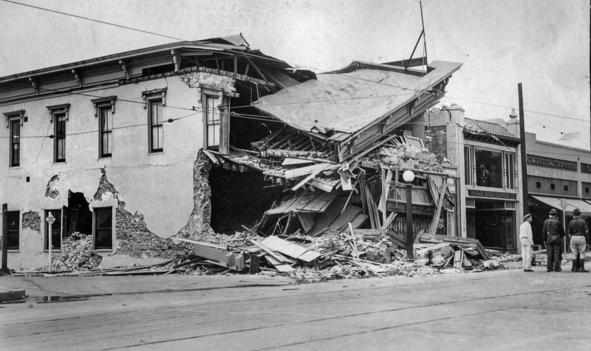 June 29, 1925: Ruins of State Street store in Santa Barbara after earthquake.