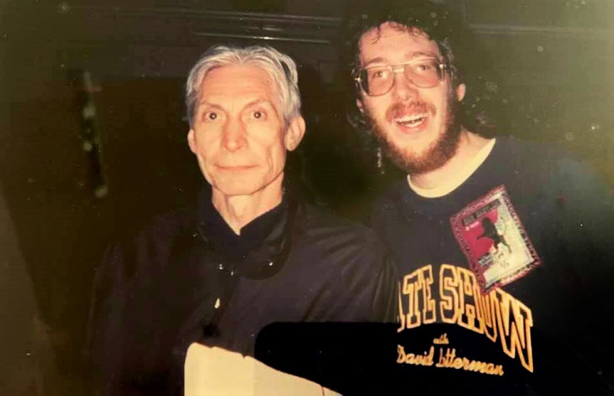 David Peck with Charlie Watts when they first met at Jack Murphy Stadium in 1998.
