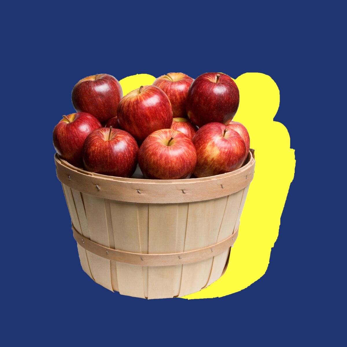 A basket full of apples, in a photo illustration.