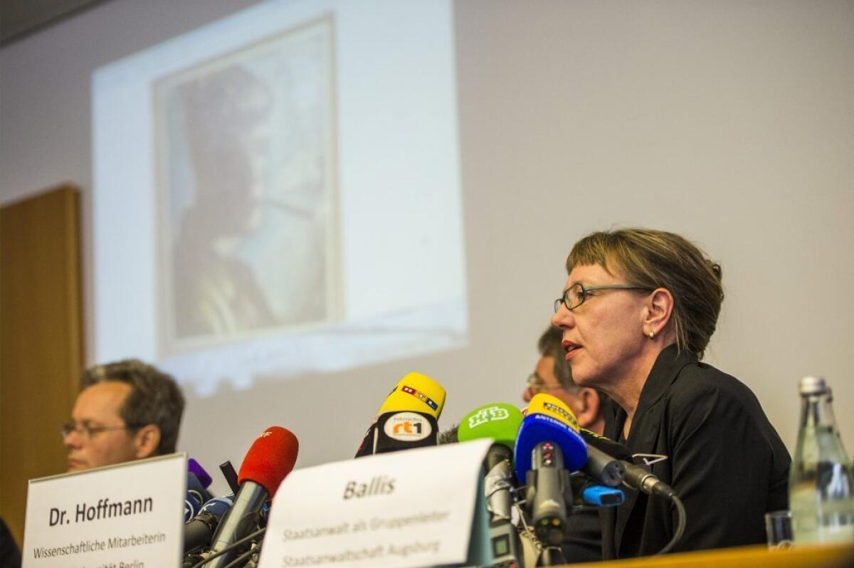 Art historian Meike Hoffmann holding a press conference on the spectacular art find in Munich, Germany, on Tuesday.