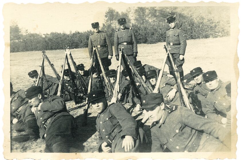 A 1943 image of Camp guards, including John Demjanjuk, front row center, at the Sobibor extermination camp in Poland. Photographs published on Tuesday were the first to document the late John Demjanjuk’s presence at the Nazi death camp of Sobibor, eight years after a German court found him guilty of involvement in the murders of 28,000 Jews there. (United States Holocaust Memorial Museum)