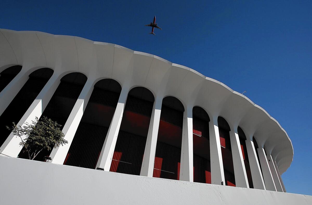 The exterior of the Forum in Inglewood.