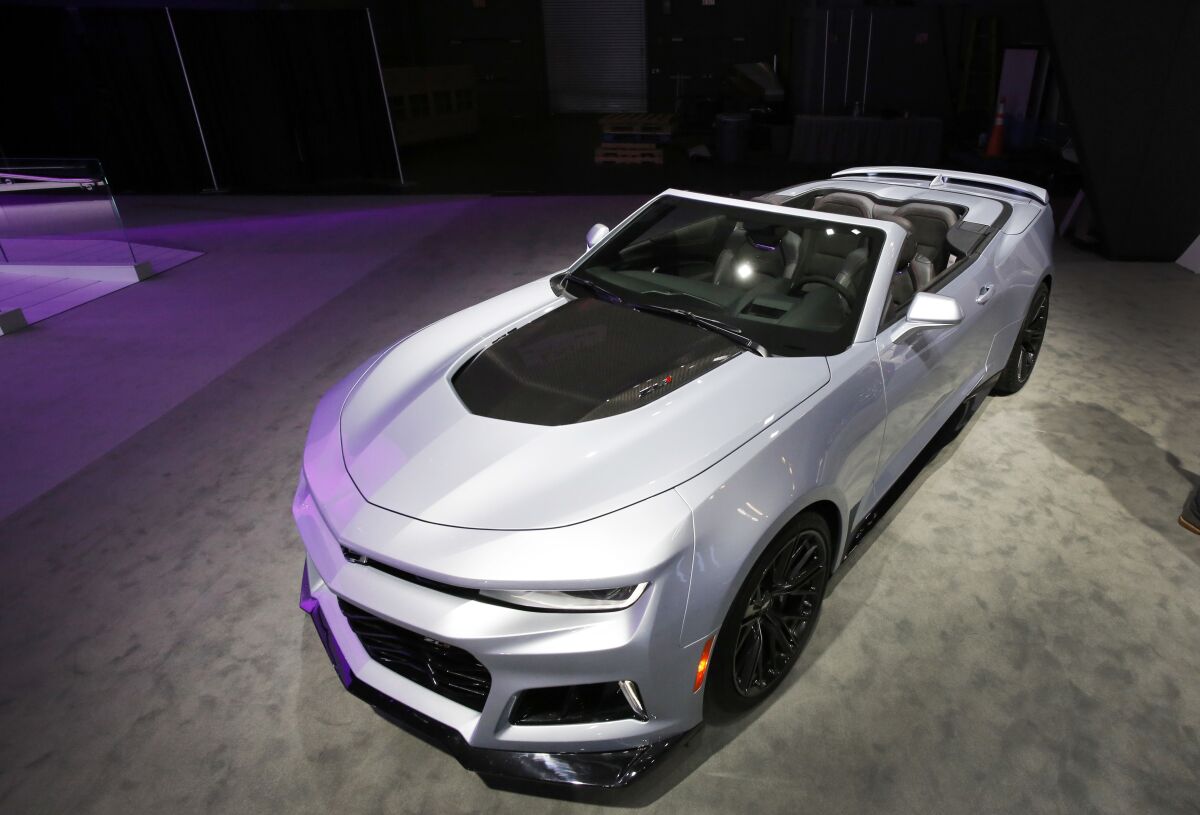 The 2017 Chevrolet Camaro ZL1 Convertible is shown at the New York International Auto Show